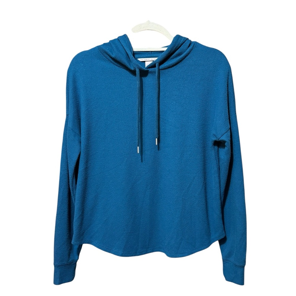 Victoria’s Secret Teal Ribbed Knit Lightweight Pullover Hoodie‎ Sz XS